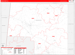 Marion County, AL Digital Map Red Line Style