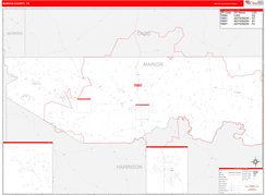 Marion County, TX Digital Map Red Line Style
