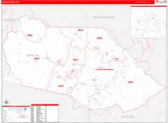 Marion County, WV Digital Map Red Line Style