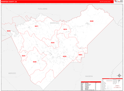 Mariposa County, CA Digital Map Red Line Style