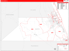 Martin County, FL Digital Map Red Line Style