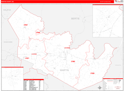 Martin County, NC Digital Map Red Line Style