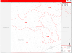 Martin County, TX Digital Map Red Line Style