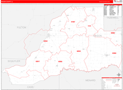 Mason County, IL Digital Map Red Line Style