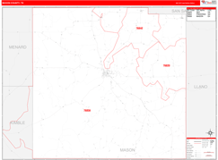 Mason County, TX Digital Map Red Line Style