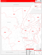 Mason County, WA Digital Map Red Line Style