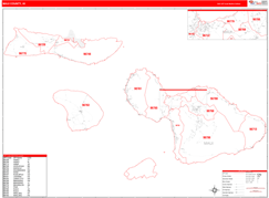 Maui County, HI Digital Map Red Line Style