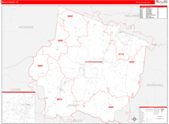 Maury County, TN Digital Map Red Line Style