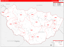 McDowell County, WV Digital Map Red Line Style