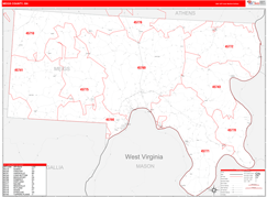 Meigs County, OH Digital Map Red Line Style