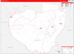 Menifee County, KY Digital Map Red Line Style