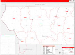 Mercer County, IL Digital Map Red Line Style