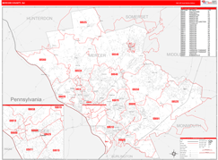 Mercer County, NJ Digital Map Red Line Style