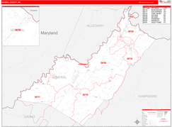 Mineral County, WV Digital Map Red Line Style