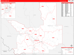 Missoula County, MT Digital Map Red Line Style