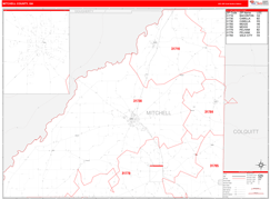 Mitchell County, GA Digital Map Red Line Style