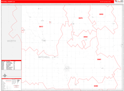 Mitchell County, IA Digital Map Red Line Style