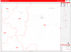 Mitchell County, KS Digital Map Red Line Style