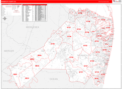 Monmouth County, NJ Digital Map Red Line Style