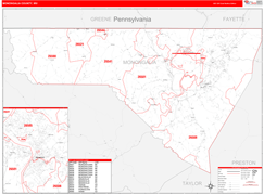 Monongalia County, WV Digital Map Red Line Style
