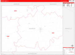 Monroe County, IA Digital Map Red Line Style
