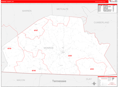 Monroe County, KY Digital Map Red Line Style