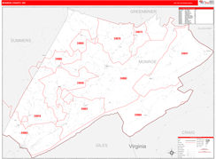 Monroe County, WV Digital Map Red Line Style