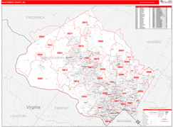 Montgomery County, MD Digital Map Red Line Style