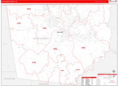 Montgomery County, TN Digital Map Red Line Style