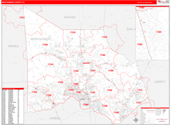Montgomery County, TX Digital Map Red Line Style