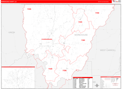 Morehouse Parish (County), LA Digital Map Red Line Style