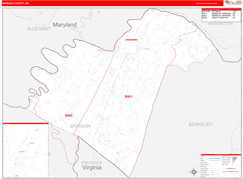 Morgan County, WV Digital Map Red Line Style