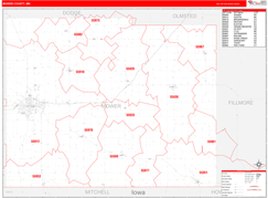 Mower County, MN Digital Map Red Line Style