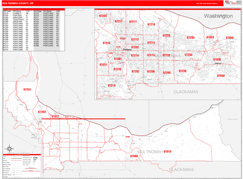 Multnomah County, OR Digital Map Red Line Style