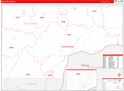Muscatine County, IA Digital Map Red Line Style