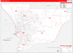 Muscogee County, GA Digital Map Red Line Style