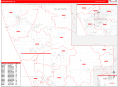 Muskegon County, MI Digital Map Red Line Style