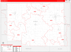 Noble County, IN Digital Map Red Line Style