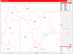 Nobles County, MN Digital Map Red Line Style