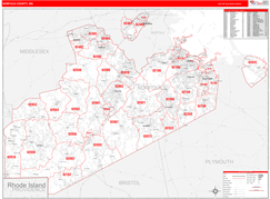 Norfolk County, MA Digital Map Red Line Style