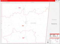 Noxubee County, MS Digital Map Red Line Style