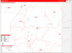 Oceana County, MI Digital Map Red Line Style