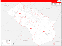 Oconee County, GA Digital Map Red Line Style