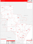 Oconto County, WI Digital Map Red Line Style