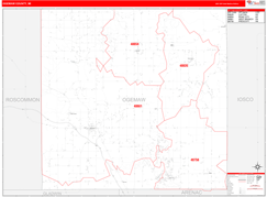 Ogemaw County, MI Digital Map Red Line Style