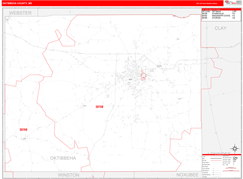 Oktibbeha County, MS Digital Map Red Line Style