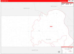 Oliver County, ND Digital Map Red Line Style