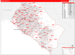 Orange County, CA Digital Map Red Line Style