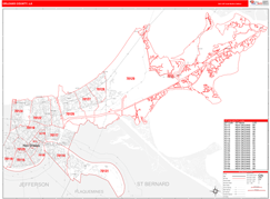 Orleans Parish (County), LA Digital Map Red Line Style