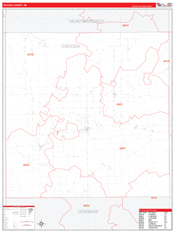 Oscoda County, MI Digital Map Red Line Style